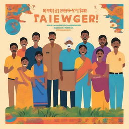 A colorful and engaging front page for a school project on Indian social workers, including farmers, teachers, doctors, nurses, police officers, and firefighters