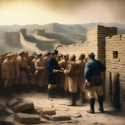 A detailed and historically accurate scene depicting a significant event from history, such as the signing of the Declaration of Independence or the construction of the Great Wall of China