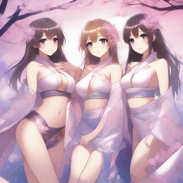 A group of anime girls in a seductive pose, featuring detailed and vibrant artwork, with an emphasis on their alluring expressions and stylish outfits