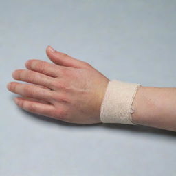 A human hand in the rehabilitative phase after suffering a burn, showcasing care techniques such as bandaging, application of healing ointments and minor physiotherapy exercises.