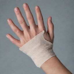 A human hand in the rehabilitative phase after suffering a burn, showcasing care techniques such as bandaging, application of healing ointments and minor physiotherapy exercises.