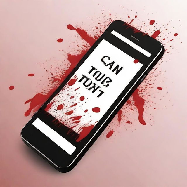 Create an image of a cell phone screen displaying the text 'Can You Text?' The screen should have drops of blood on it, creating a chilling and eerie atmosphere