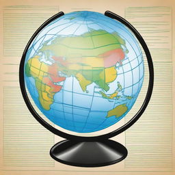 Create an image featuring a sports field in the foreground with a world globe atlas in the background