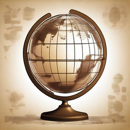 Create an old-world style globe with korfball elements integrated into the design