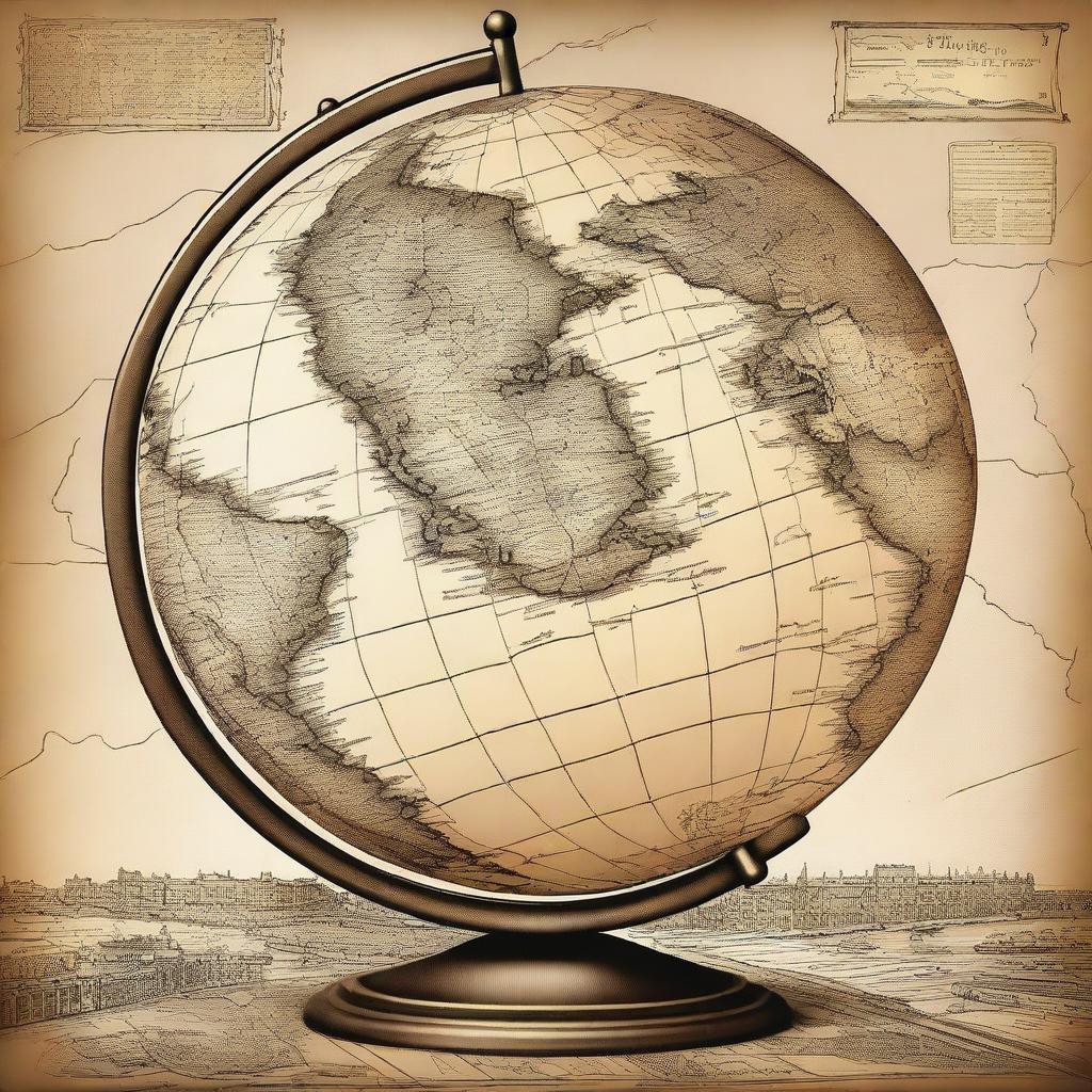 Create an image featuring the top portion of a globe in the foreground, with an old map of Amsterdam in the background