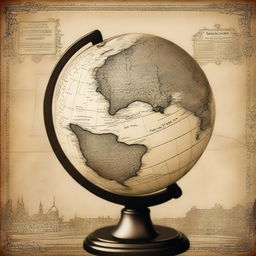 Create an image featuring the top portion of a globe in the foreground, with an old map of Amsterdam in the background