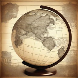 Create an image featuring the top portion of a globe in the foreground, with an old map of Amsterdam in the background