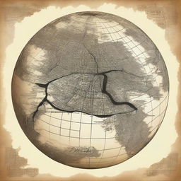 Create an image featuring a globe with an old map of Amsterdam superimposed on its surface