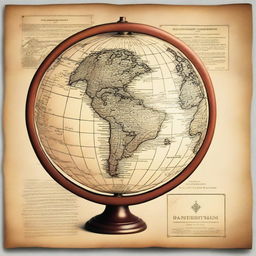 An A4 format image featuring an old globe at the bottom of the page and an old map of Amsterdam as the background on the top of the page