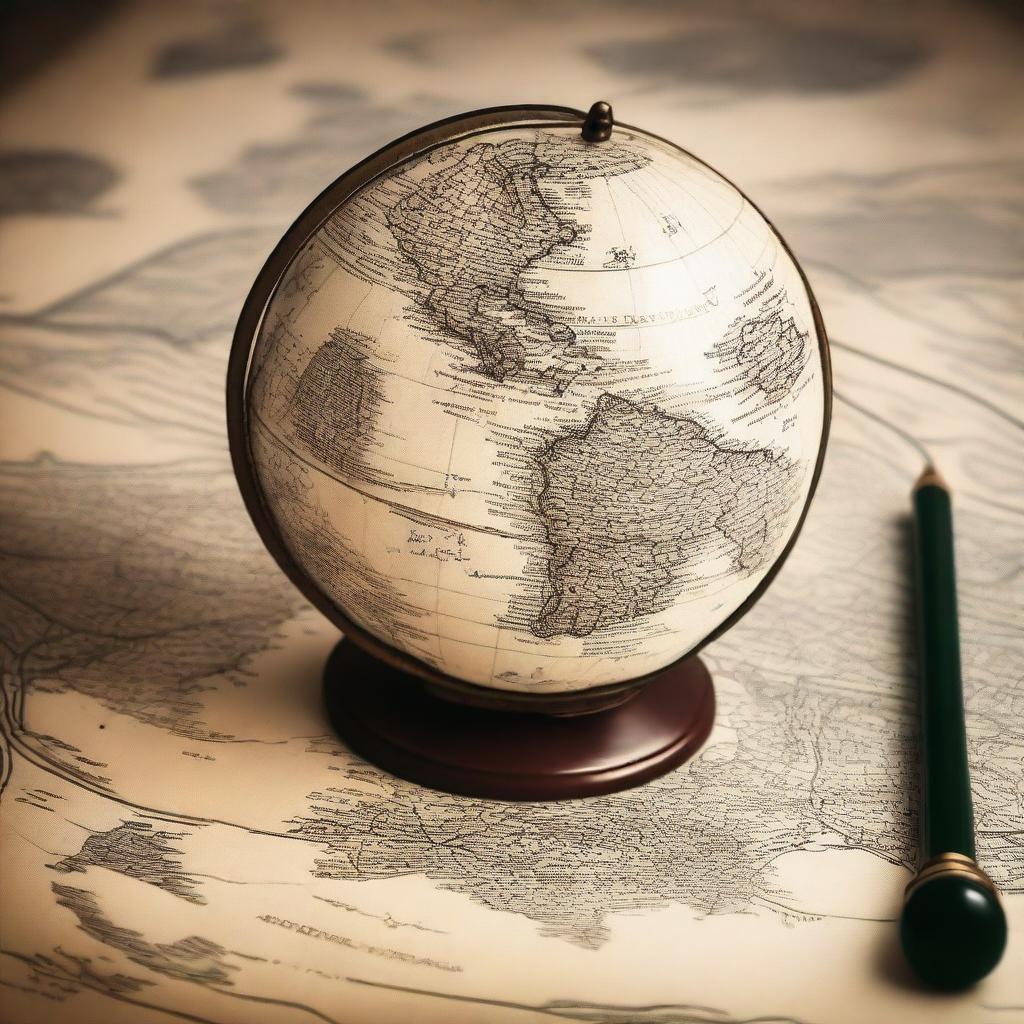 An A4 format image featuring an old globe at the bottom of the page and an old map of Amsterdam as the background on the top of the page