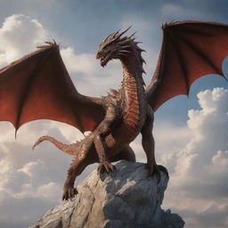 A majestic pose of a central dragon with all the Targaryen dragons soaring around in the sky