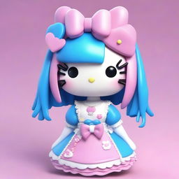 A 3D Hello Kitty character with split hair, one half blue and the other half pink