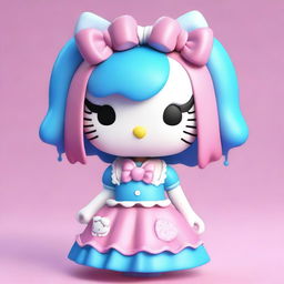 A 3D Hello Kitty character with split hair, one half blue and the other half pink