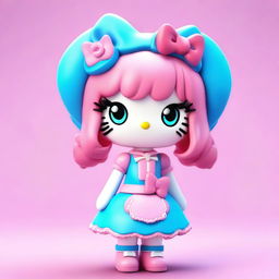 A 3D Hello Kitty character with split hair, one half blue and the other half pink