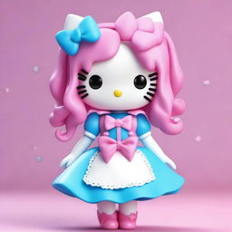 A 3D Hello Kitty character with split hair, one half blue and the other half pink