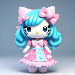 A 3D Hello Kitty character with split hair, one half blue and the other half pink