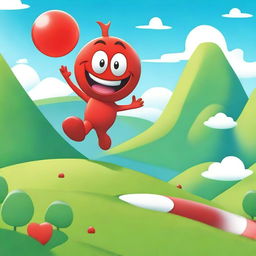 A vibrant and playful scene featuring the character from Red Ball 4, bouncing happily in a colorful, whimsical environment