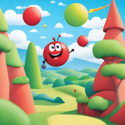 A vibrant and playful scene featuring the character from Red Ball 4, bouncing happily in a colorful, whimsical environment