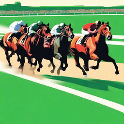 A book cover illustration featuring horses racing around a track