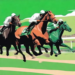 A book cover illustration featuring horses racing around a track