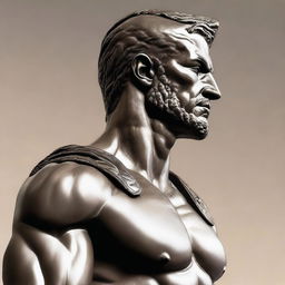 A 3/4 profile view of a statue of Spartacus, the famous gladiator