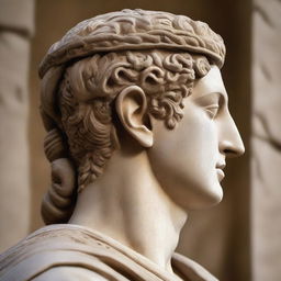 A profile view of the face of a Seleucid Prince in a stone statue