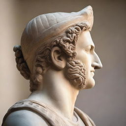 A profile view of the face of a Seleucid Prince in a stone statue