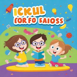 Create an engaging and colorful image for a children's book cover titled 'ICDL for Kids: Learning Computers the Fun Way!'