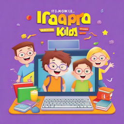 Create an engaging and colorful image for a children's book cover titled 'ICDL for Kids: Learning Computers the Fun Way!'