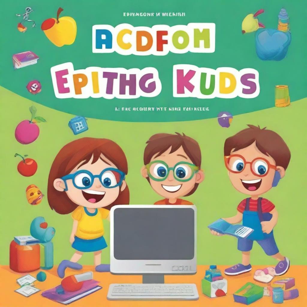 Create an engaging and colorful image for a children's book cover titled 'ICDL for Kids: Learning Computers the Fun Way!'