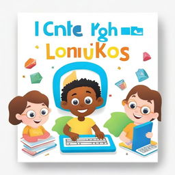 Create a book cover with a white background titled 'ICDL for Kids: Learning Computers the Fun Way!'