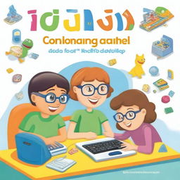 Create a book cover with a white background titled 'ICDL for Kids: Learning Computers the Fun Way!'