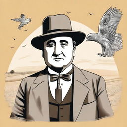 Create a portrait of Antonio Machado in the center of the illustration, showing his face with a serene and introspective expression