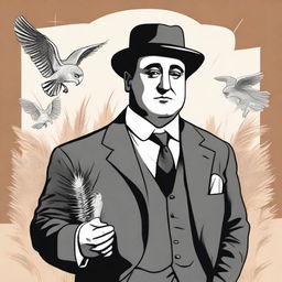 Create a portrait of Antonio Machado in the center of the illustration, showing his face with a serene and introspective expression