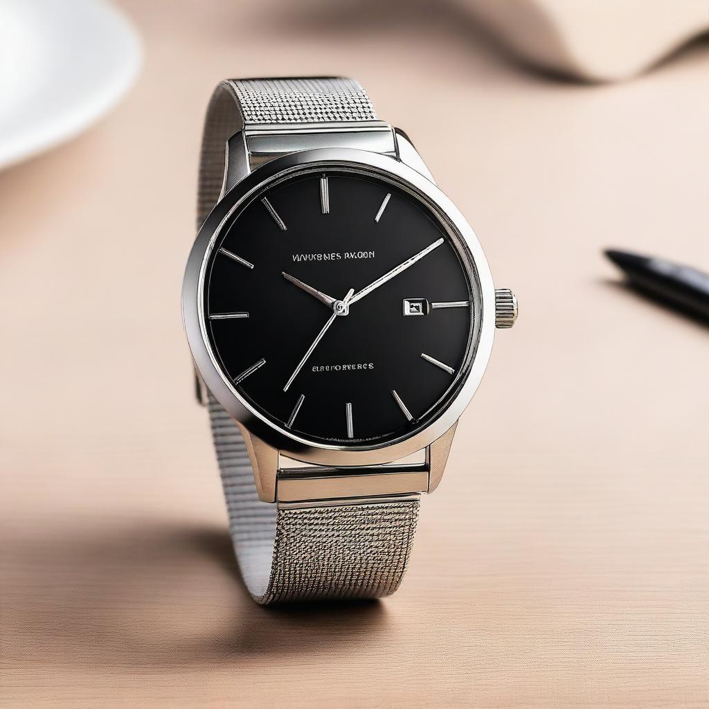 A high-quality image of a stylish wristwatch with a sleek and modern design