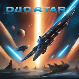 A futuristic and tense book cover featuring powerful starships shaped like swords in a dramatic space battle with smaller aquatic-like alien vessels