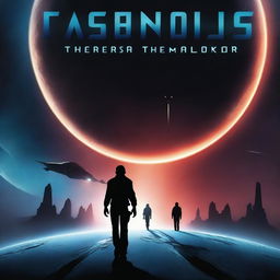 A dark and foreboding sci-fi thriller book cover featuring the starship Thermidor traveling through space toward a mysterious planet