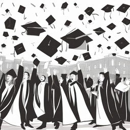 Create a cover featuring black and white drawings of graduation scenes