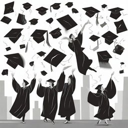 Create a cover featuring black and white drawings of graduation scenes