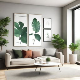 A beautifully decorated living room with modern furniture, a cozy sofa, a coffee table, and stylish wall art