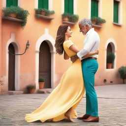 Create a romantic book cover featuring an Italian couple dancing