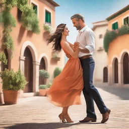 Create a romantic book cover featuring an Italian couple dancing