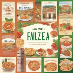 Create a book cover collage featuring various iconic Italian elements