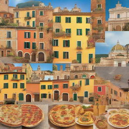 Create a vibrant collage featuring iconic Italian elements