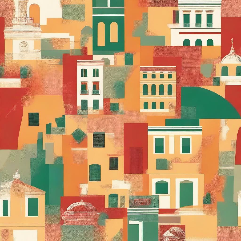 Create an abstract collage featuring iconic Italian elements for a wallpaper design