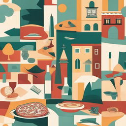 Create an abstract collage featuring iconic Italian elements for a wallpaper design