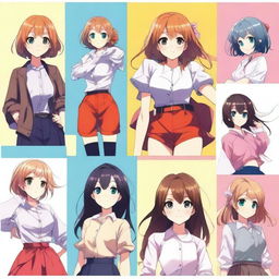 A detailed illustration of attractive anime girls in various poses