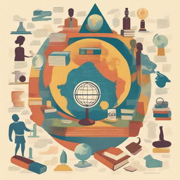 A vibrant illustration showcasing the diverse fields within humanities and social sciences