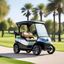 A sleek, modern electric buggy (golf cart) designed with futuristic aesthetics