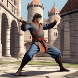 A male human character practicing medieval karate in the world of Dungeons & Dragons